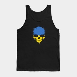 Chaotic Ukrainian Flag Splatter Skull Tank Top